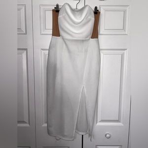 ASOS Strapless White Dress with Tan Mesh Side Panels